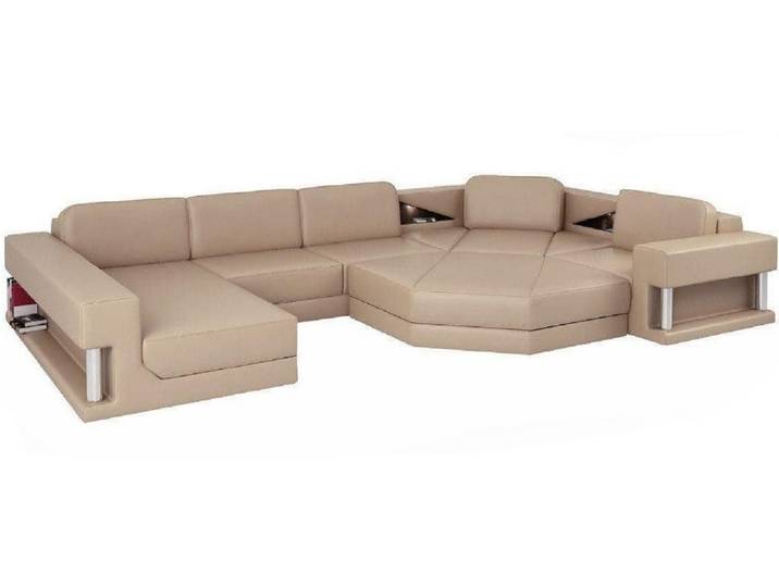JVmoebel Wohnlandschaft Leder Eckausschnitt-Couch in Beige mit Ottomanen-Ausstattung, 1 Teile, Made in Europa