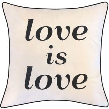 "Embroidered ""Love Is Love"" Decorative Pillow by Levinsohn Textiles in Natural"