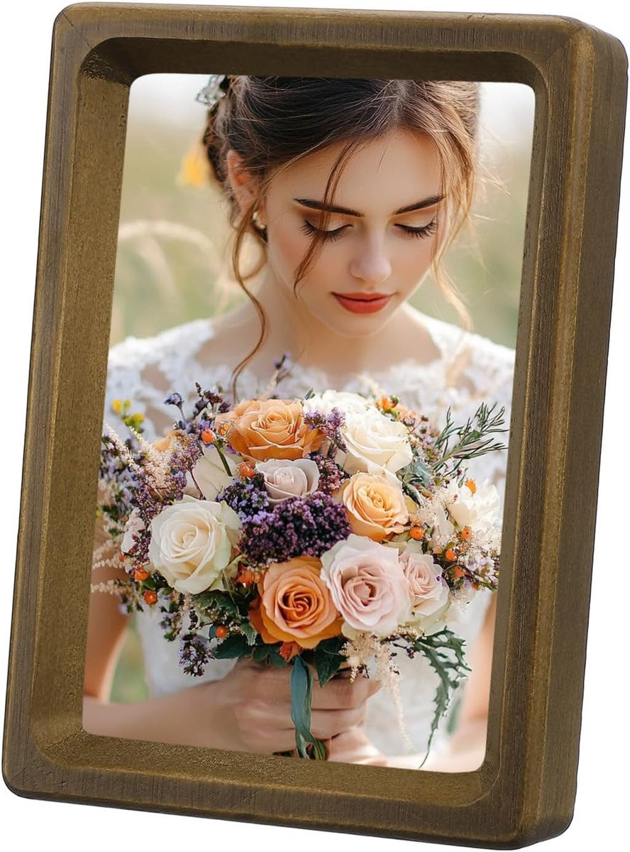 Houten Fotolijst Mini Frame met Passe-partout - Walnoot - 10x15 cm