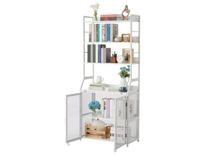 Bibliothèque bureau 2‑en‑1 industriel armoire métal bois 23×9×71 po blanc