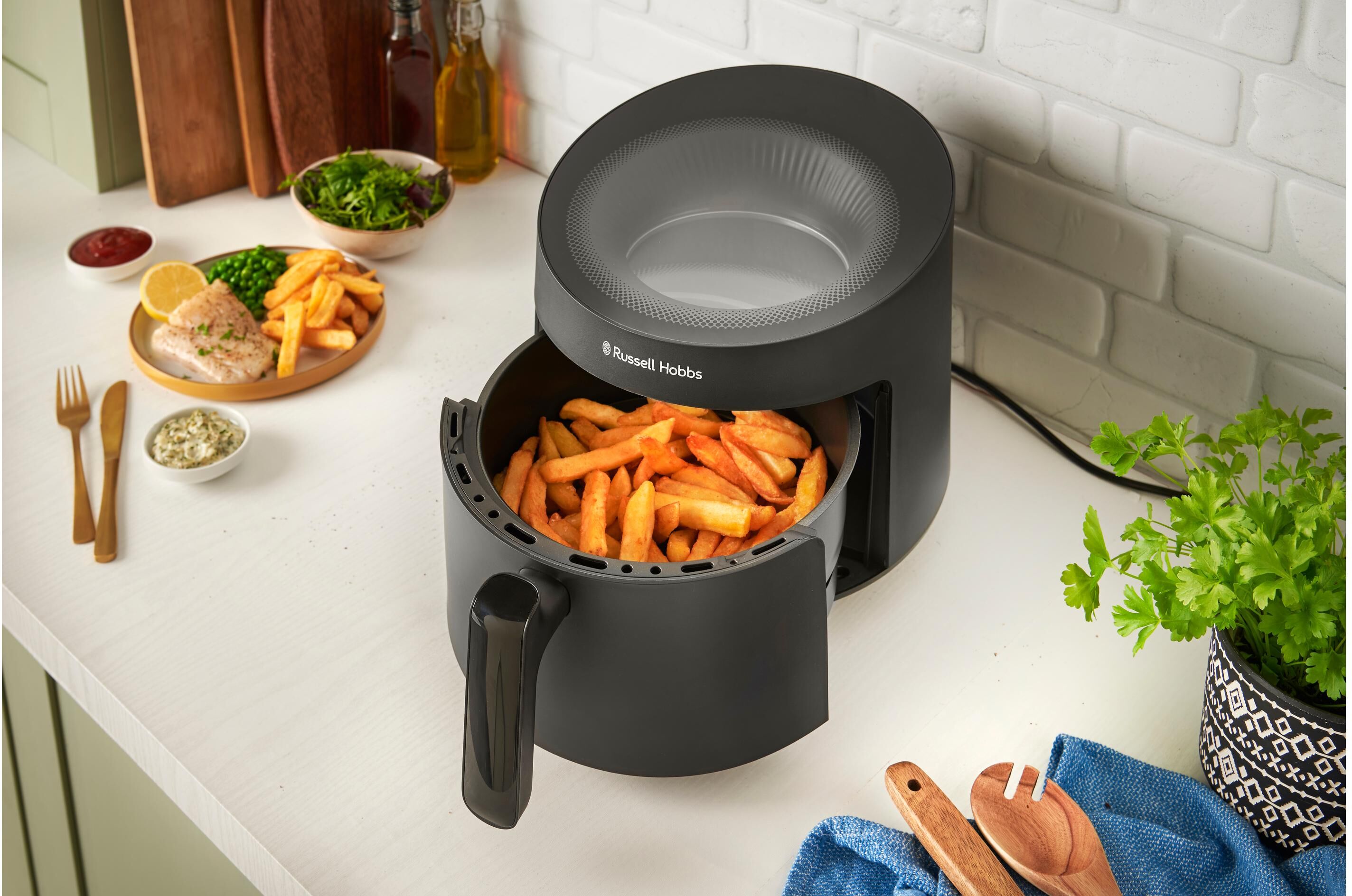 Heissluftfritteuse "SatisFry Panoramic AirFryer(27421-56)", schwarz, B:27,8cm H:30cm T:45,2cm, Fritteusen, mit Sichtfenster, 10 Programme., wenig oder kein Öl erforderlich, Heissluftfritteuse schwarz Einheitsgröße