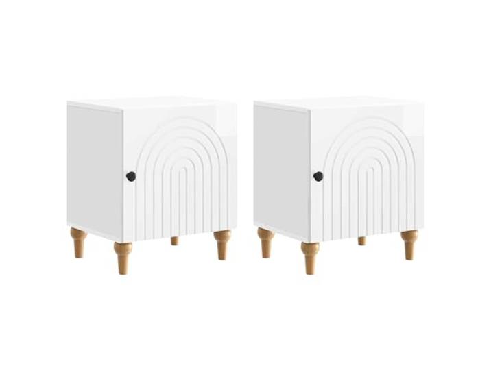 KUPTYERFG Nachttisch 2er Set Hochglanz Weiß 43x34,5x50cm Holzwerkstoff Kompakte Nachtschränke im 2er Set mit Tür für das Schlafzimmer. Vielseitige Beistelltische mit Ordnung durch Stauraum.