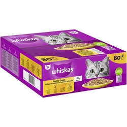 Whiskas Portionsbeutel Multipack Jumbo Pack 1+ Geflügel Auswahl in Gelee 80 x 85g