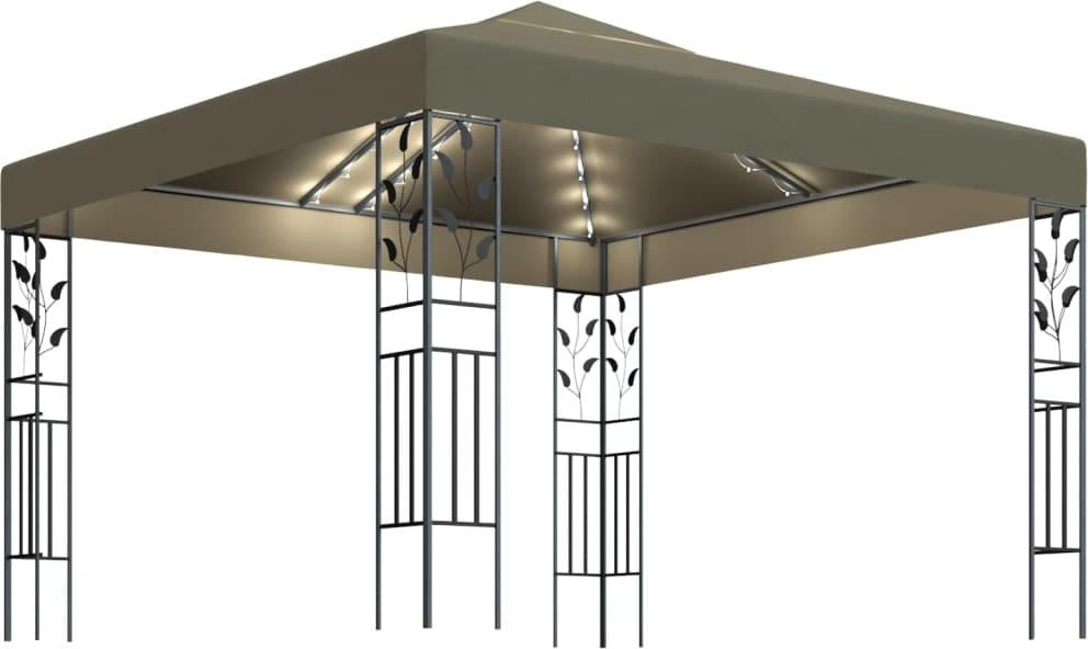 vidaXL Paviljoen met LED-lichtketting, 3x3 meter, taupe