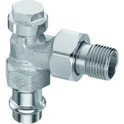 Heimeier Regulux Rücklaufverschraubung 0341-15.000 R 1/2, Eck, Rotguss vernickelt, Viega Sanpress 15mm