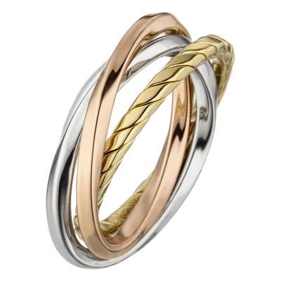 Silberring JOBO "Wickelring" Gr. 54, silber (silberfarben), Fingerringe, Damen, 54, Silber 925 (Sterlingsilber), Silberring, verschlungen 925 Silber tricolor dreifarbig vergoldet