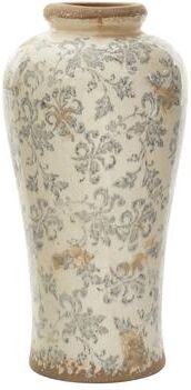 Nearly Natural "16"" Tuscan Ceramic Floral Scroll Urn Vase"