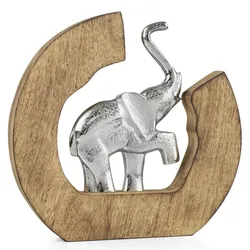 Moritz Dekofigur Elefant Silber Aluminium in Hufeisen Mangoholz-Rahmen ca. 24 x 3,5 x 23 cm moderne Tierfigur Glücksbringe