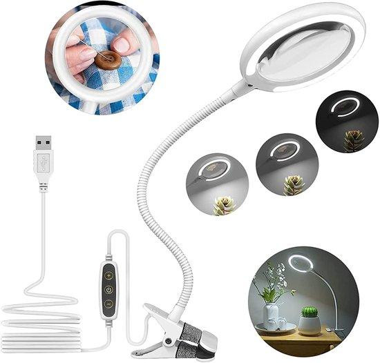 Unyqoos LED-loepverlichting met klem – 3x vergroting, verstelbare 35,5 cm zwanenhals, 2-in-1 bureaulamp en loep, USB-aangedreven voor precisiewerk
