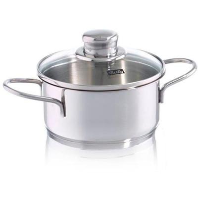Kochtopf FISSLER "Häppchen", silber (edelstahlfarben), H:12,5cm Ø:14cm, Töpfe, Fleischtopf Kochtopf, Induktions-geeignet, inklusive Glasdeckel