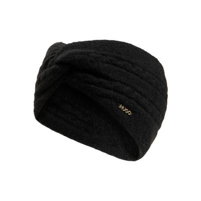 Stirnband HUGO "Siamminy", Damen, schwarz (schwarz 001), Strick, Materialmix, unifarben, Mützen Stirnband, mit Wolle, Logo-Detail