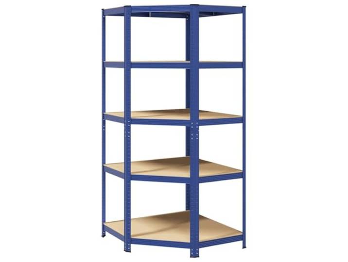 Eckregal mit 5 Ablagen Blau Holzwerkstoff Stahlrahmen, Holzwerkstoffplatten, 5 Böden, höhenverstellbar, Aufteilung in 2 Regale