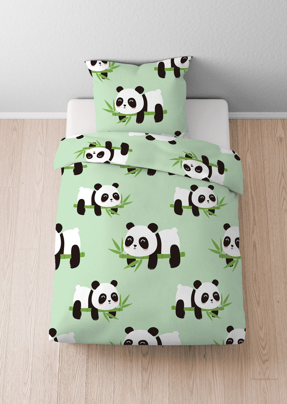 home24 Flanellen beddengoed Panda turquoise met grafische dierenprint