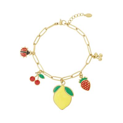 Charm-Armband ADELIA´S "LIVAYA", goldfarben, Armbänder, Damen, yehwang_17, Edelstahl, Charm-Armband, modisch mit bunten Frucht- und Marienkäferanhängern