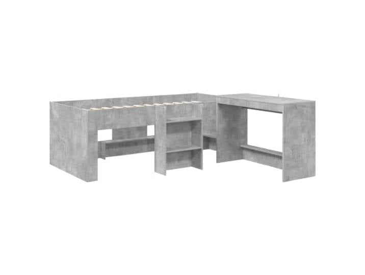 KTHLBRH Hochbett mit Schreibtisch, Zementgrau, 75 x 190 cm Technisches Holz, Lattenrost, einfache Montage, Verwendung im Innenbereich