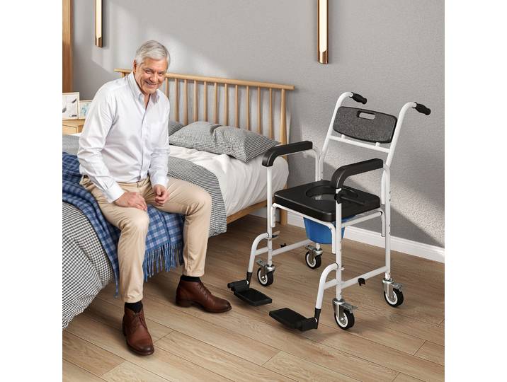 HOMCOM Fauteuil Roulant 4 en 1 Aluminium Plastique Noir