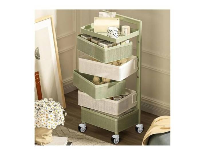MFWHEFJ Rollwagen KüChe Drehbarer mobiler Aufbewahrungswagen Rollwagen for Snacks in der Küche, perfekt for die tägliche Aufbewahrung zu Hause(Green white)