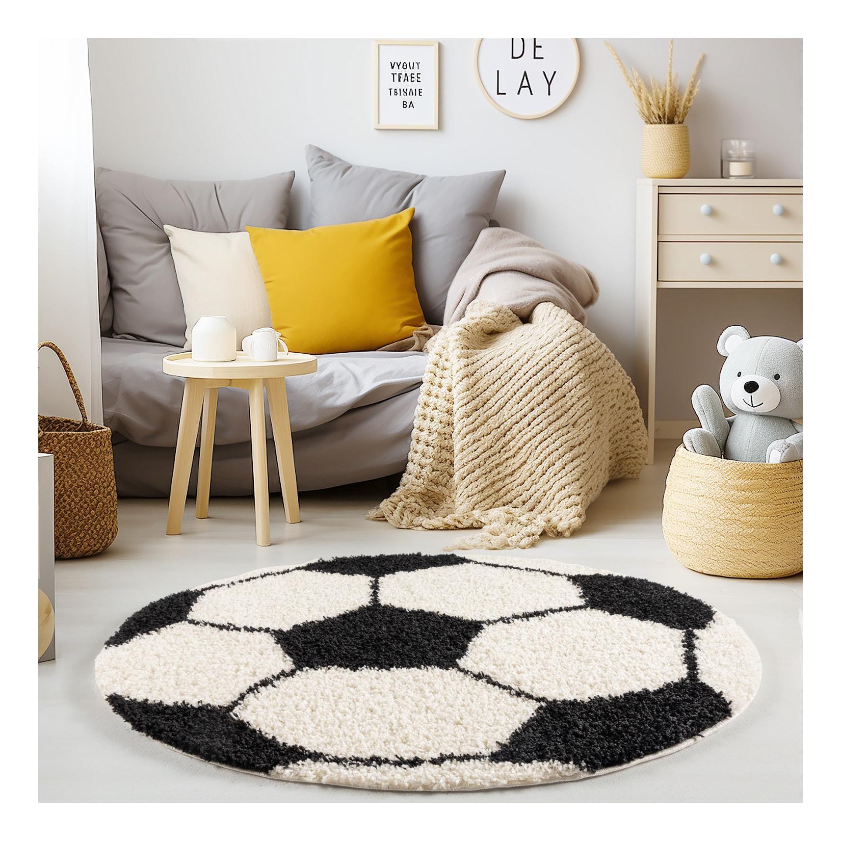 Kinderteppich MATREI, mit Fußball-Motiv, Schwarz, Ø 120 cm