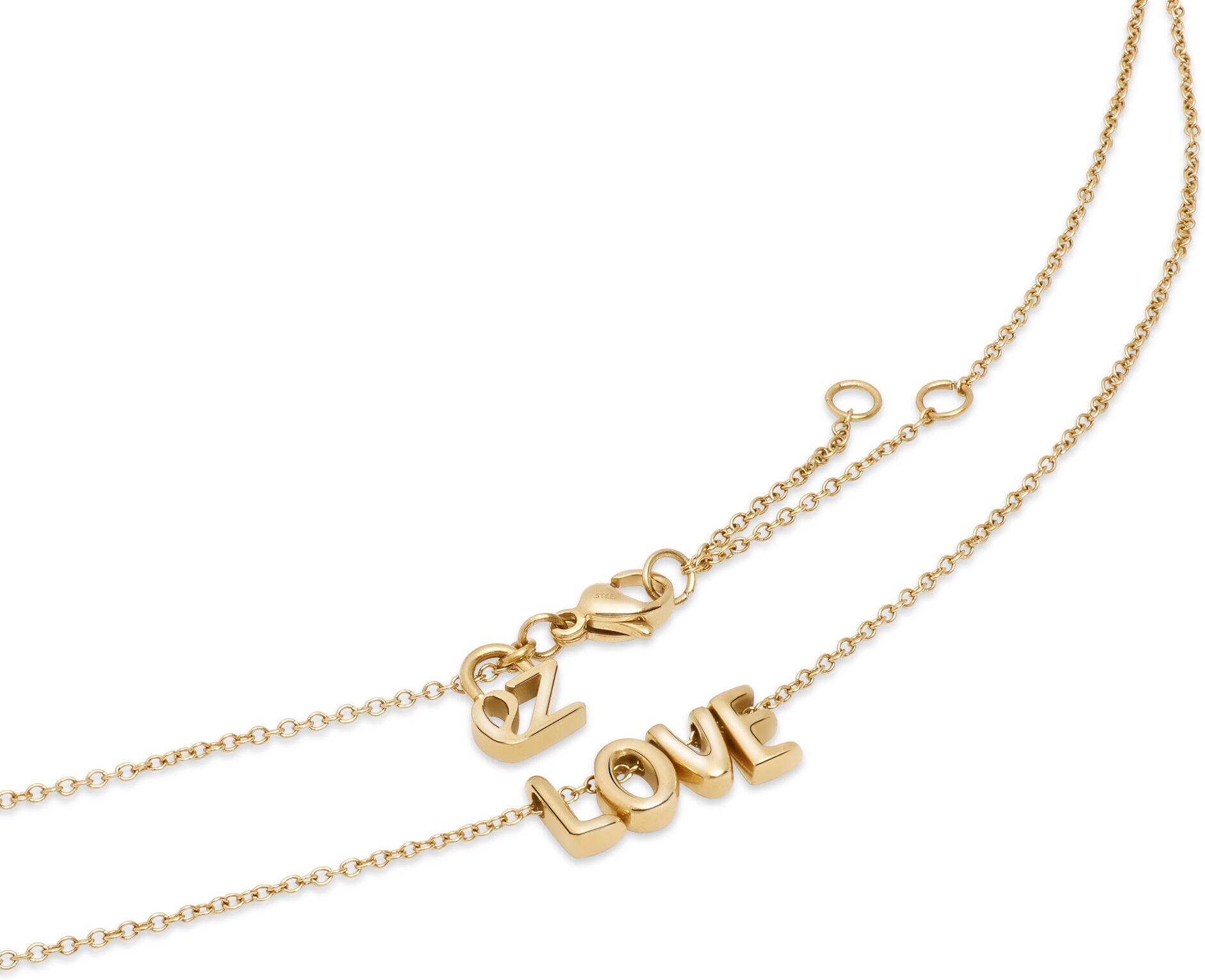 Edelstahlkette ECHTZEIT "Schmuck Geschenk Edelstahl Halskette Love Letters", gold (gelbgoldfarben), Halsketten, Edelstahl, L: 47, Edelstahlkette