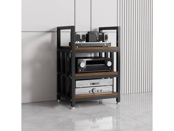 Medienschrank, AV-Ständer mit Verstellbaren Regalen Rädern für Wohnzimmer Metallischer Stereo-Rack, Verstellbare Regale, Medienaufbewahrung für Zuhause, für Wohnzimmer, Büro, Aufnahmestudio
