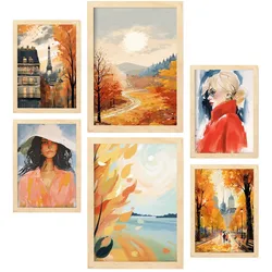 POSTER Set Mit 6 Nobel In Damenplakat A3 & A4 Rahmen Aus Hellem Holz