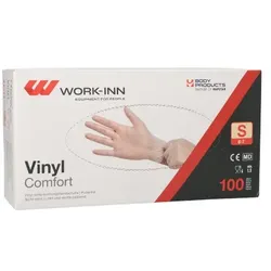 Papstar WORK-INN/PS 100 Handschuhe, Vinyl puderfrei "Comfort" transparent Größe S (98404, 100 Stück)