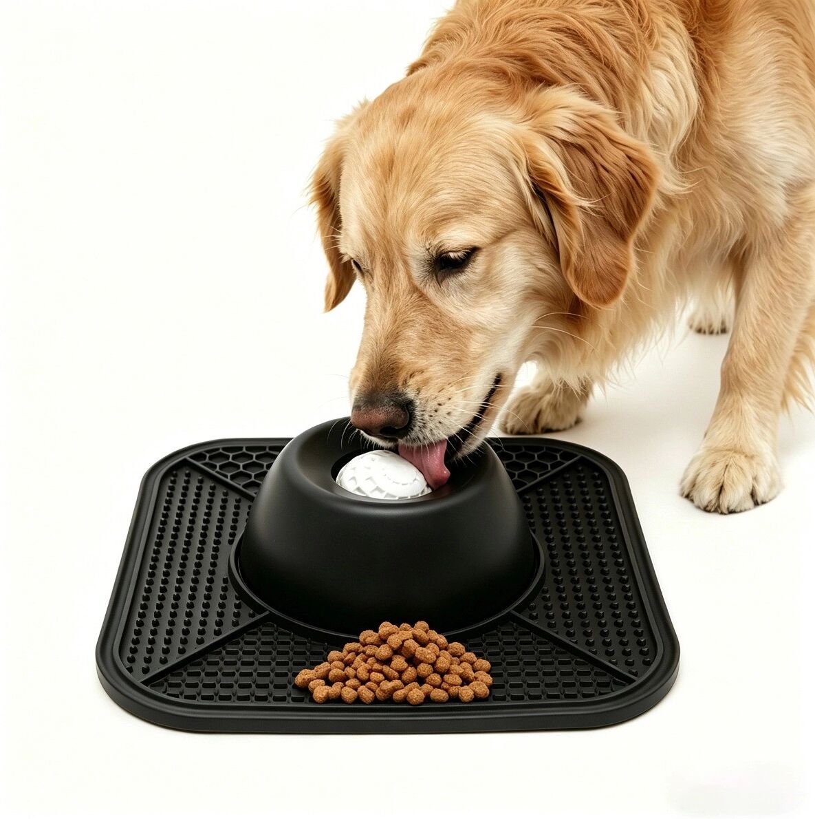 INF Silikon-Leckschale Slow Feeder mit rutschfester Basis – Leicht zu reinigende Leckmatte für Hunde und Katzen Schwarz