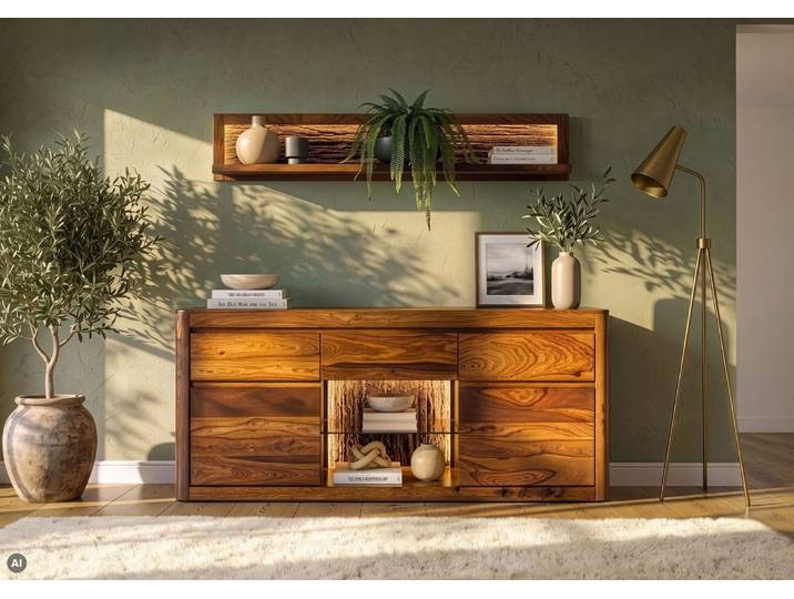 Sideboard Sheesham 185x40x80 walnuss gewachst TORONTO LUX #202