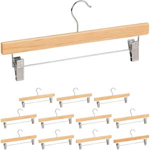 Relaxdays Hosenbügel 10029411126, aus Holz, Einfachbügel mit Klammern, braun, 35,5cm, 12 Stück