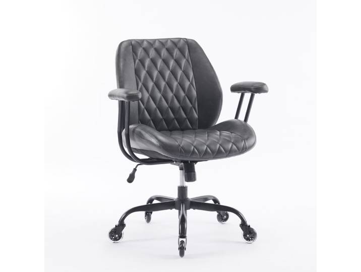 Chaise de bureau ergonomique en cuir, réglable, noir
