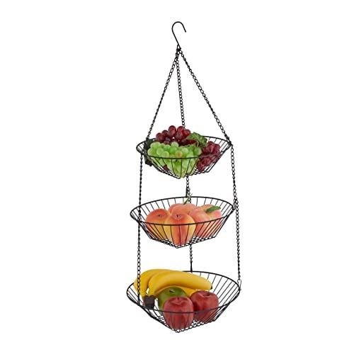 Relaxdays Hangende fruitmand, zwart, metaal, H: 73 cm, Ø: 28 cm