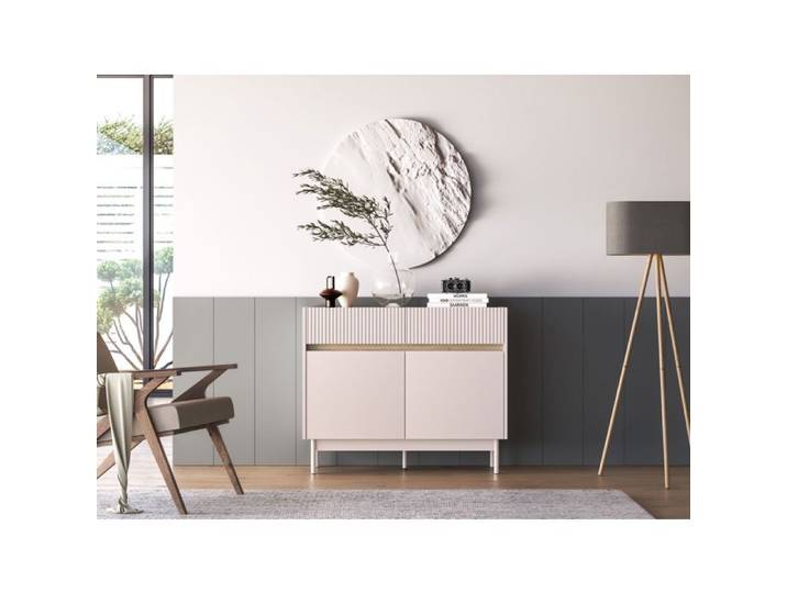 Buffet 2 portes avec 2 tiroirs – DUNEA – Gris cachemire/aspect chêne – 104 cm