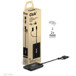 Club 3D USB Typ-C (mit USB Typ-A Adapter) auf dualen DisplayPort (4K60Hz) Video Splitter schwarz