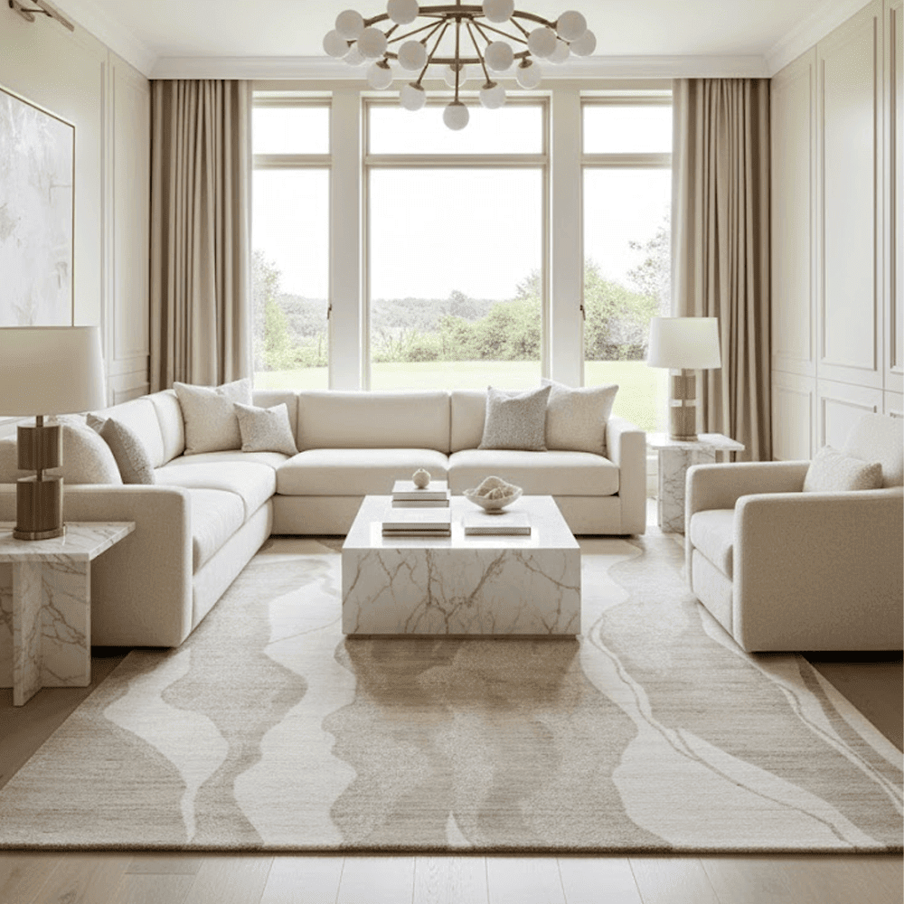 Anya Beige Abstract Wave Rug, 305 x 244cm