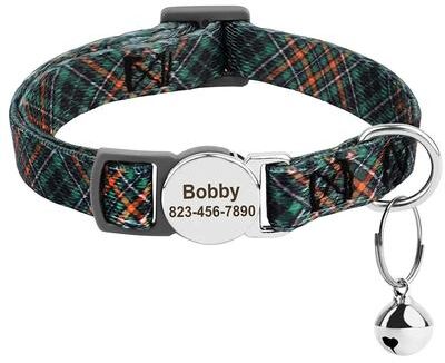 Uplift Essentials Personalized Nylon Cat ID Collar With Engraved Slide On Safety Tag green