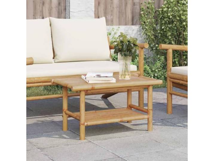 HEFZGDB Bambus Couchtisch 70x40x35 cm mit Stauraum und Latten-Design für Wohnzimmer und Terrasse, Langlebiges Möbelstück aus Naturmaterial