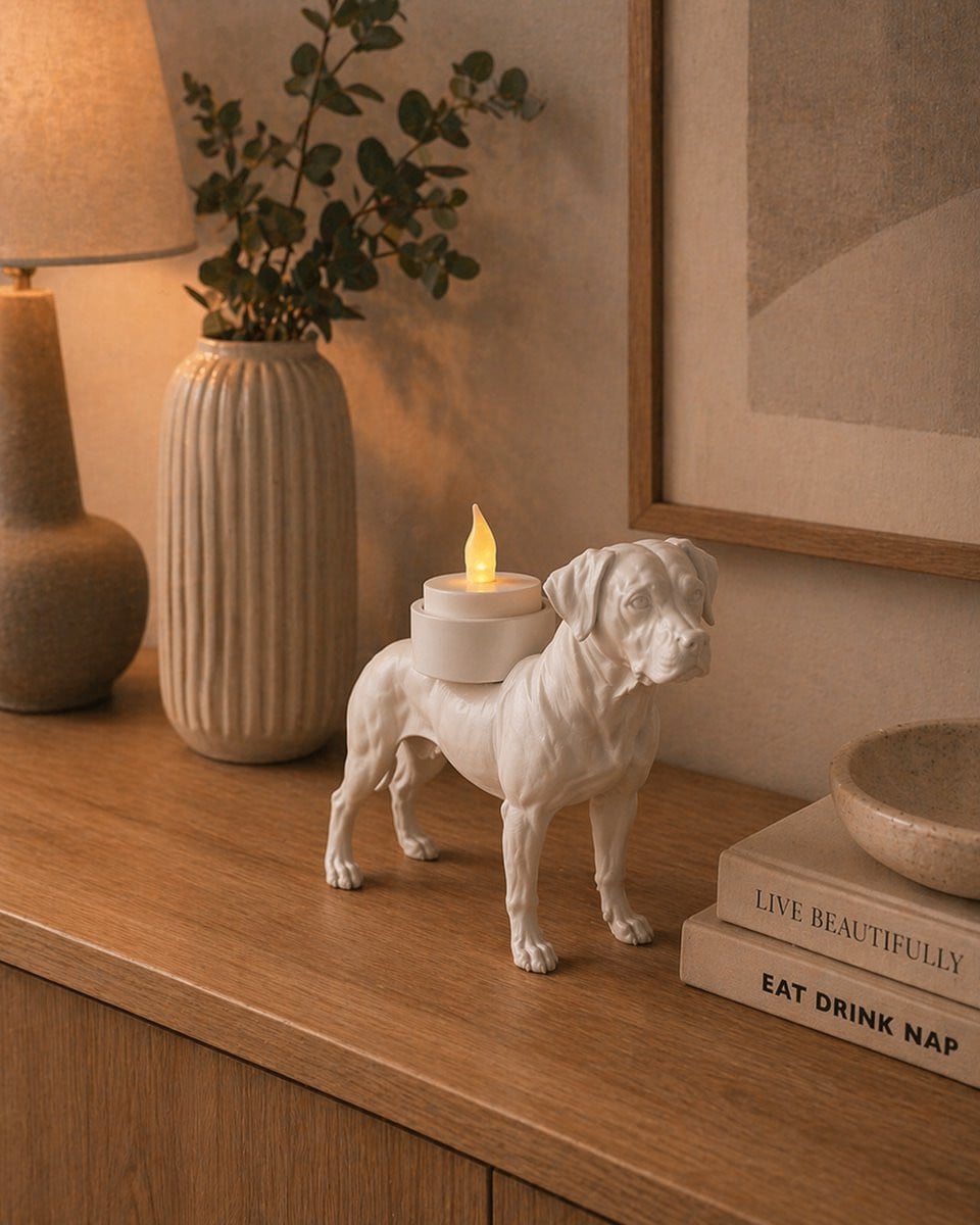 Waxinelichthouder Rhodesian Ridgeback - Wit - Unieke Honden Decoratie