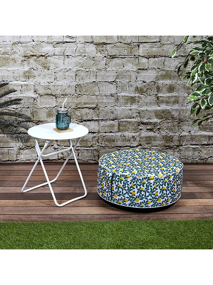 Garden Spirit Pouf "Gonflable" in Weiß/ Grün - (H)25 cm - Ø 55 - onesize