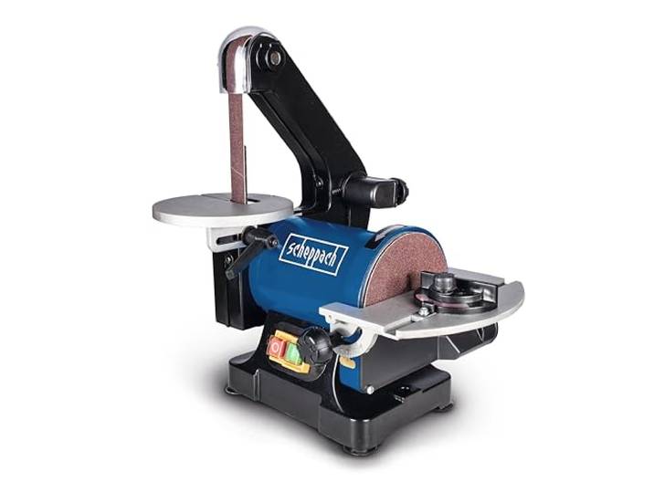 Scheppach Ponceuse à Bande et à disque BTS700 Puissance 250W Longueur de bande 762mm-Largeur 25\,4mm Plateau de Ponçage Ø125mm Table d'appui réglable de 90°à 45° Vitesse 816min-1