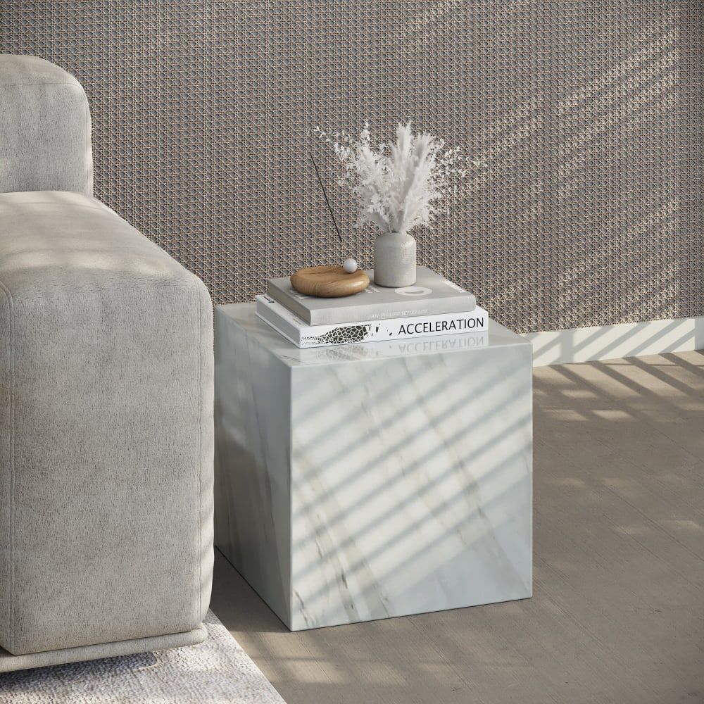 MOBILIER DECO  Table basse carré marbre d'ingénierie blanc Blanc 40x40x40cm