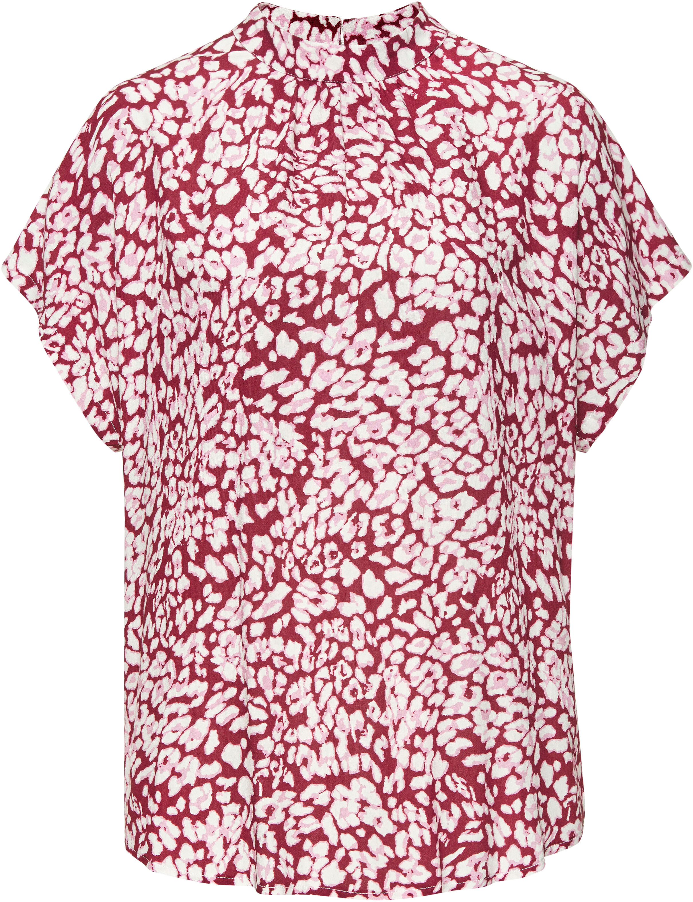 Kurzarmbluse LASCANA, Damen, Gr. 36, rot (bordeaux animal), Web, Obermaterial: 100% Viskose, hüftlang, weit, Blusen Kurzarmbluse, mit Alloverdruck, Damenbluse, sportlich elegant bordeaux animal 36