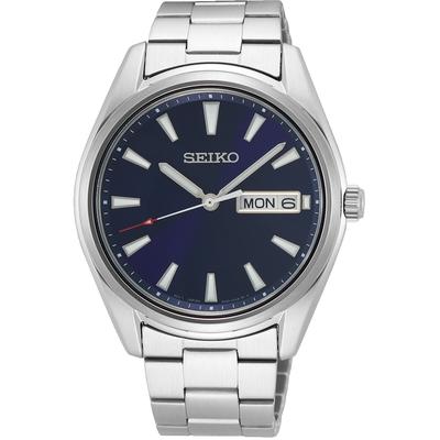 Quarzuhr SEIKO, silber (silberfarben, dunkelblau), Armbanduhren, Damen, Quarzuhr, Armbanduhr, Herrenuhr, Damenuhr, Datum, Saphirglas, Edelstahlarmband
