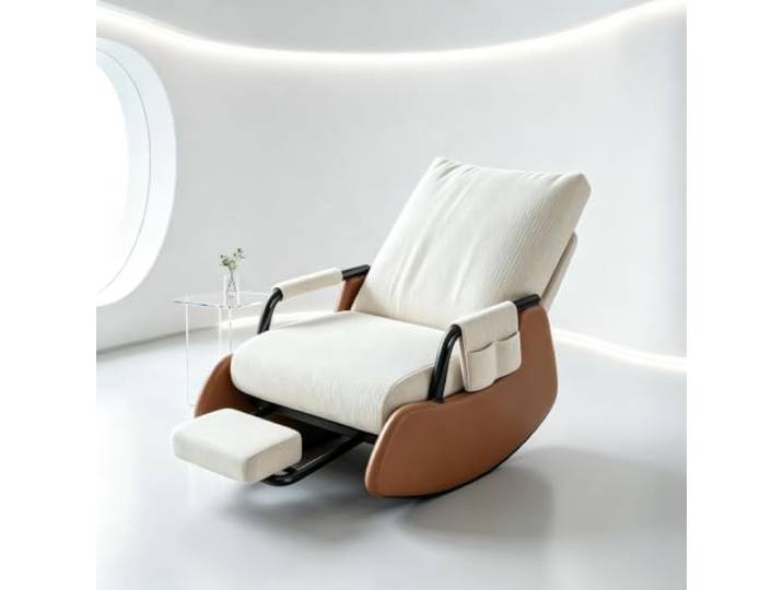 kumamart Schaukelstuhl Wohnzimmer mit Praktischer Seitentasche Ergonomischer Schaukelstuhl mit ausziehbarer Fußstütze und Seitentasche für tägliche Entspannung.