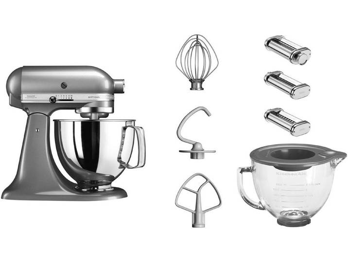 KitchenAid Küchenmaschine 5KSM125ECU, 300 W, 4,8 l Schüssel, mit Gratis Glasschüssel+3 Nudelvorsätzen