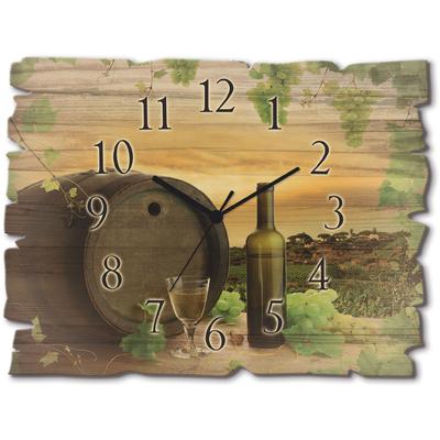 Wanduhr ARTLAND "Holzuhr Wein Trauben Reben Weinberg", grün, B:40cm H:30cm T:0,6cm, Wanduhren, Wanduhr, wahlweise mit Quarz- oder Funkuhrwerk, lautlos ohne Tickgeräusche