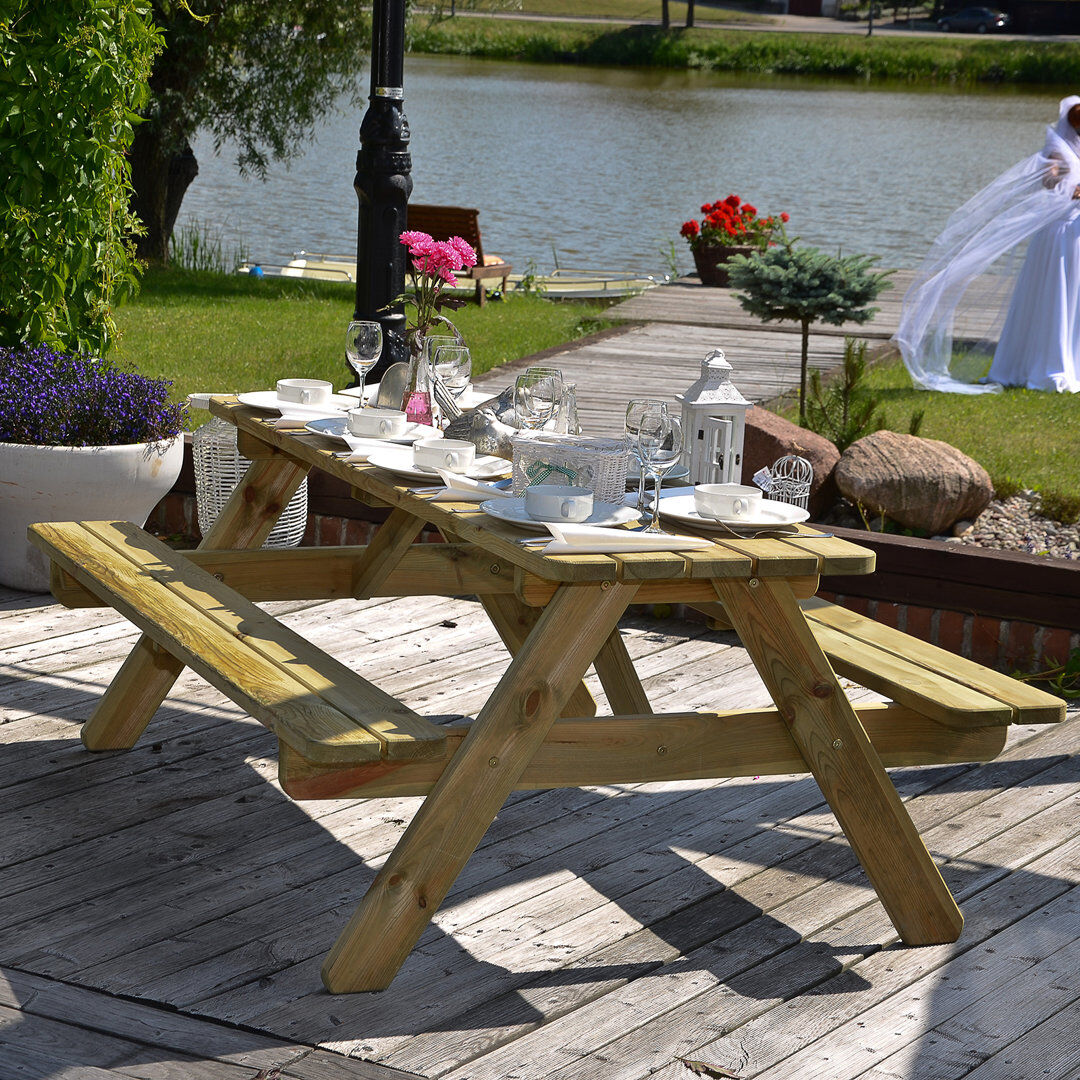 Dakota Fields Tori 8 - Person Solid Wood Patio Dining Set Rectangular Table Beige 8