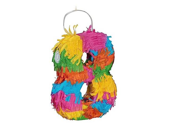 Relaxdays mini pinata cijfer 8, party pinata, verjaardagspinata, jubileum, 20,5x15,5x4,5 cm, om op te vullen, kleurrijk