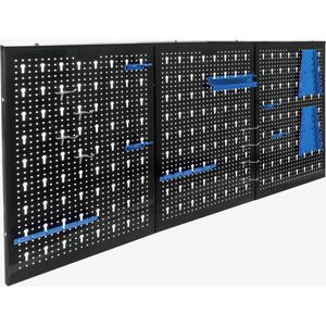 Arebos Werkzeugwand 3-teilig, schwarz, aus Metall, mit 17 Haken, Euro- & Schlüssellochung, 120 x 59 cm