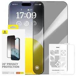 Baseus Privacy Protection Tempered Glass Diamond iPhone 15 Plus (1 Stk., Apple iPhone 15 Plus), Smartphone Schutzfolie, Schwarz, Transparent