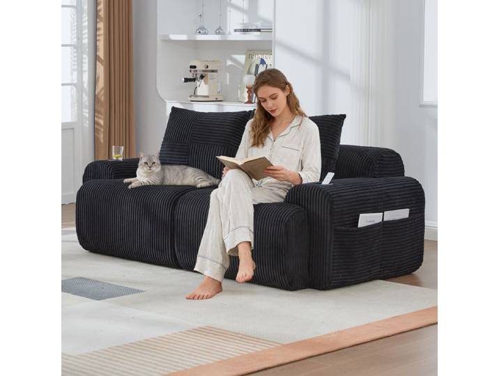 Canapé- Xylo- en cord modulaire librement combinable emballé sous vide avec porte-gobelets